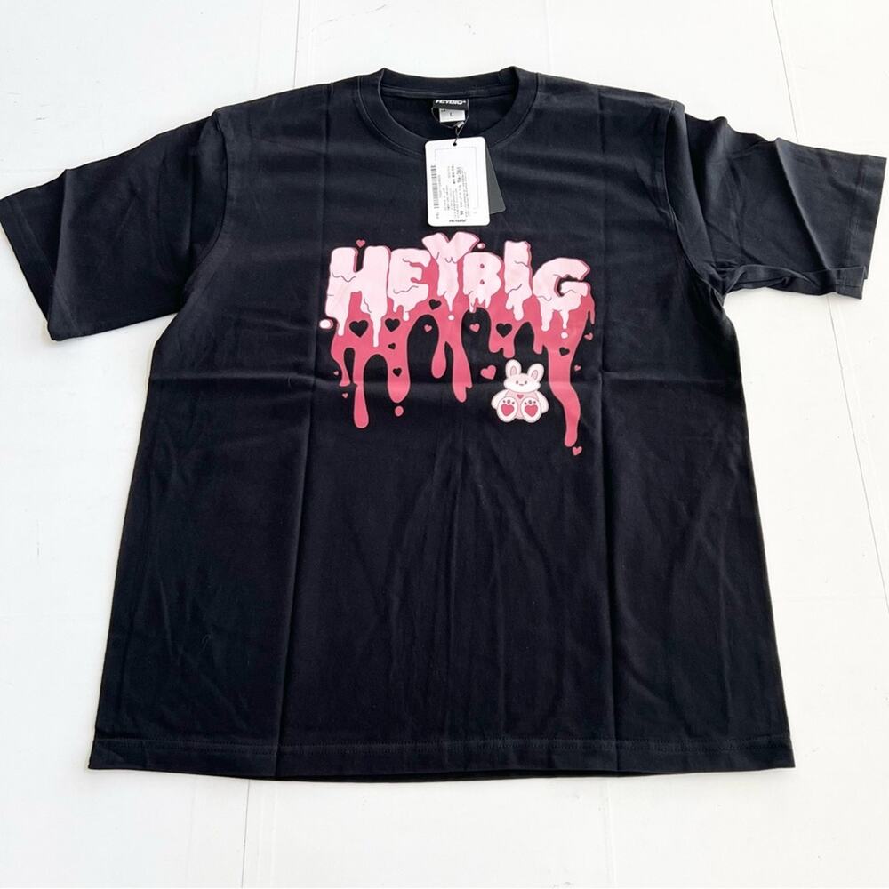 New HEYBIG Graphic Short Sleeve Shirt TH-261 UNISEX SIZE L Drip Logo Rabbit
